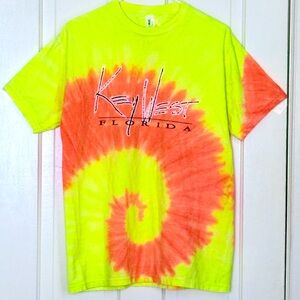 Key West Florida Neon Orange & Yellow Tie Dye  Cotton Tshirt Medium